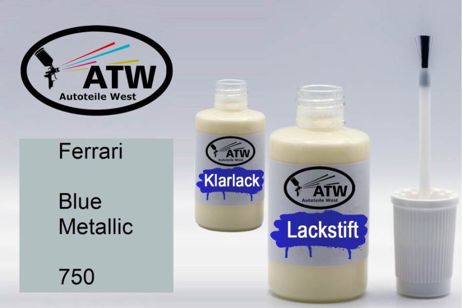 Ferrari, Blue Metallic, 750: 20ml Lackstift + 20ml Klarlack - Set, von ATW Autoteile West.